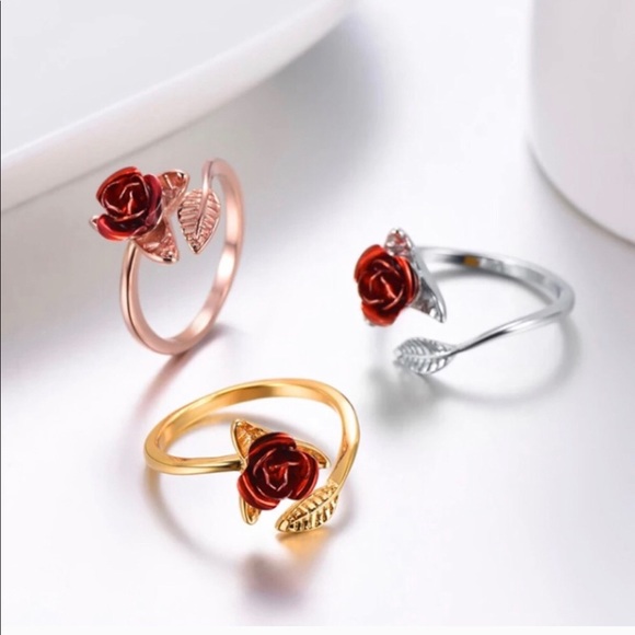BEAUTY AND THE BEAST ADJUSTABLE ROSE RING (GOLD) - Picture 2 of 2